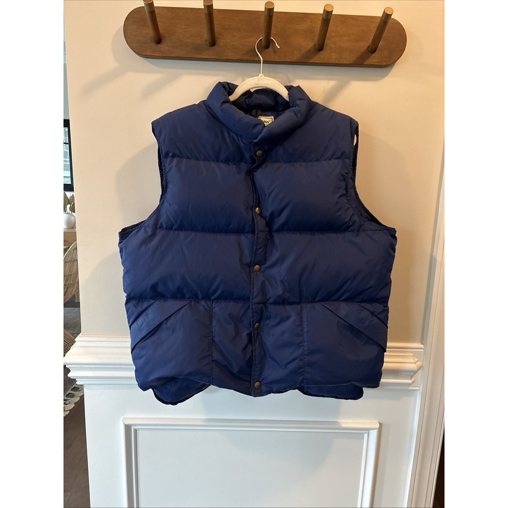 Vintage LL Bean Mens XL Tall Nylon Snap Front Goose Down Puffer Vest  Blue